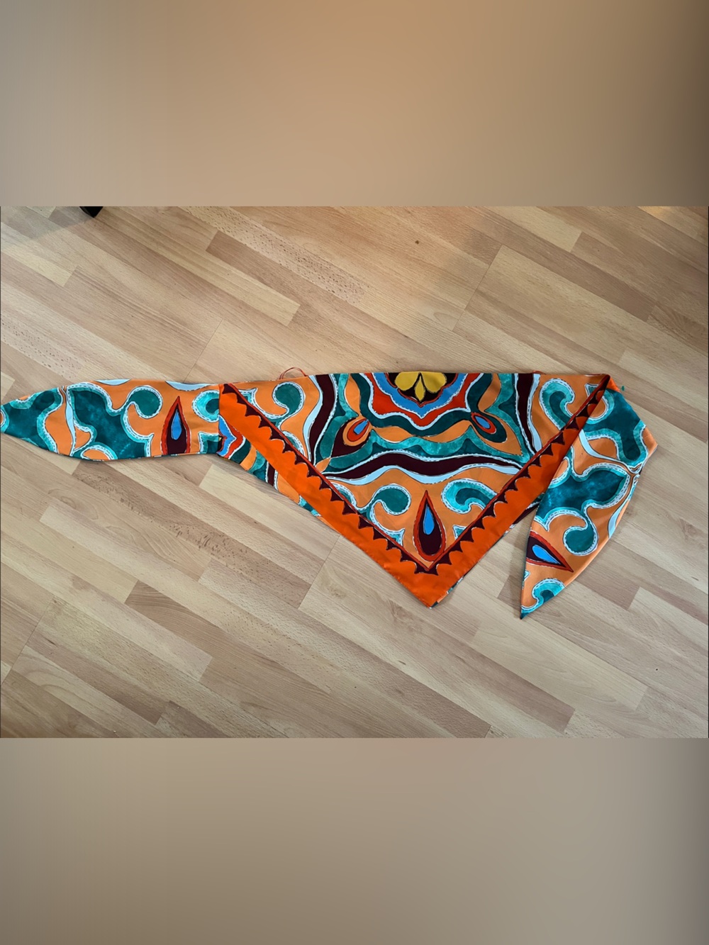 Zara Orange & Teal Asymmetrical Scarf Top or Wrap